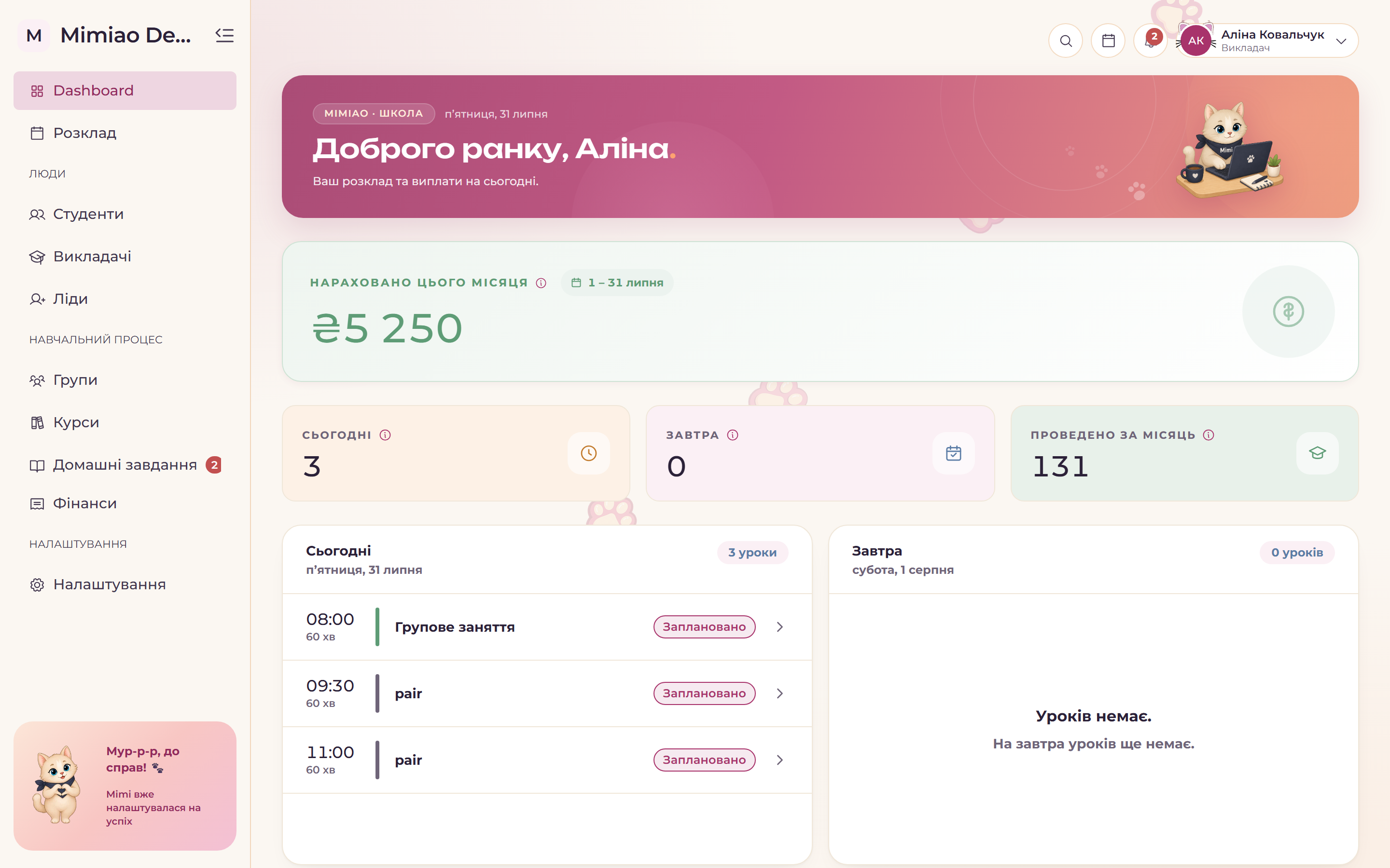Екран «Мій день» викладача